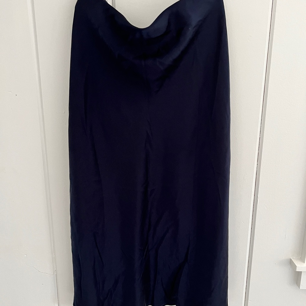 Quince Midnight Navy Satin Midi Slip Skirt